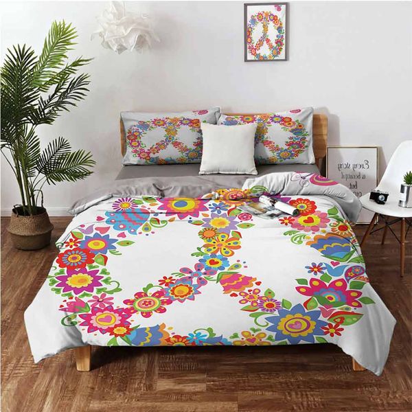 

peace flower symbol colorful illustration about equality peaceful world dreamlikebedding 3-piece set
