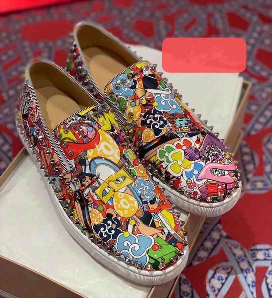 

pik boat men red bottom oxford walking slip-on spikes red sole plafrom sneakers printed leather leisure flats party wedding dress, Black