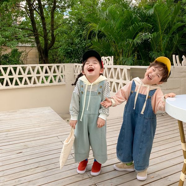 

korean style fashion boys oversized denim overalls autumn girls casual loose suspender trousers 201112, Blue