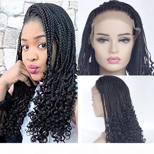 

natrual black micro braiding hair wigs with curly end synthetic lace front wig half braided wigs for black women wigs with baby hair