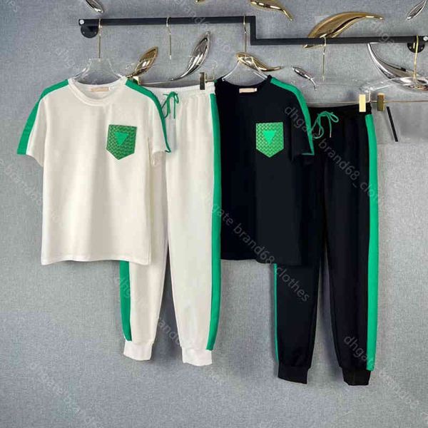 

22ss women designer tracksuit summer cotton t shirts pants 2 piece suit 5a pullover solid color t-shirt stitching elastic waist casual sweat, White