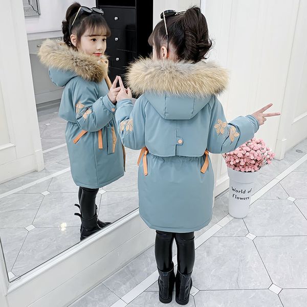 

girls' winter 2020 new thickened parka medium and large children's foreign style cotton padded clothes, Blue;gray