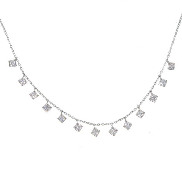 

new delicate trendy necklace drip square cz drop charm link chain multi layer choker necklace short for women real 925 silver
