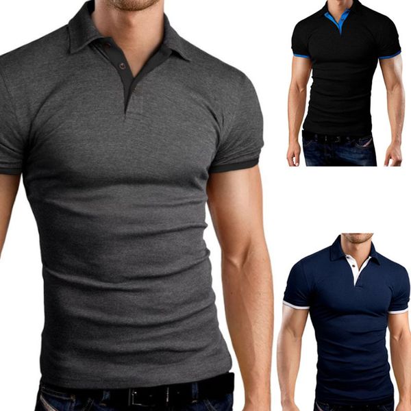 

new men's solid polo summer casual t-shirt, White;black
