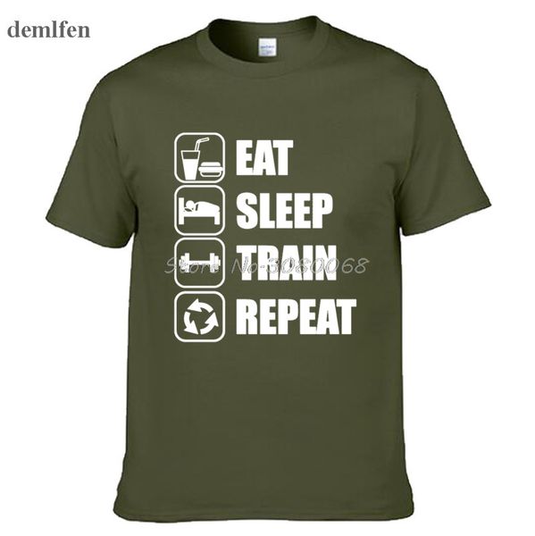 

sport summer male cotton tees eat sleep train repeat novelty design men's t-shirt o-neck short sleeve t shirt