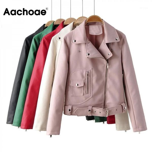 

aachoae high street pu leather jacket women solid long sleeve stylish coat female pocket zipper decorate chic jacket coat 20201, Black