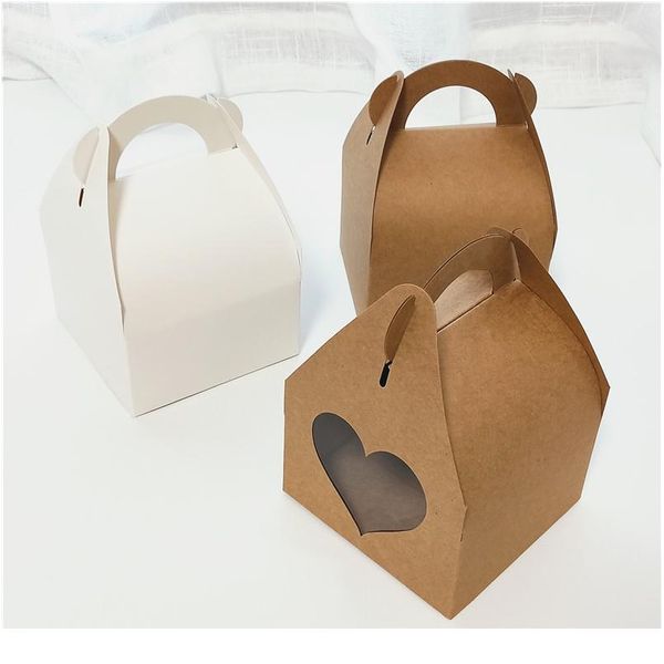 

20pcs/lot large kraft paper gift box with handle wedding birthday white cardboard cake box black cupcake box for packagi bbyofv