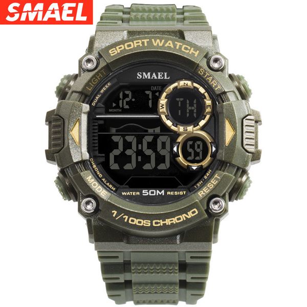 

smier new sports waterproof single display men's watch multi function luminous electronic watch, Slivery;brown
