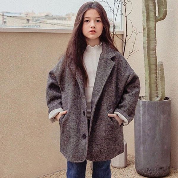 

gray cotton linen trench coats teenage girls thicken long jackets clothing new fashion 2020 autumn children outerwear coat1, Blue;gray