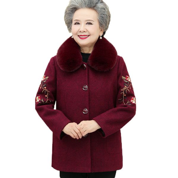 

older middle-aged coat autumn female casual woman's wool jacket grandma elegance outerwear r590 skdl, Black