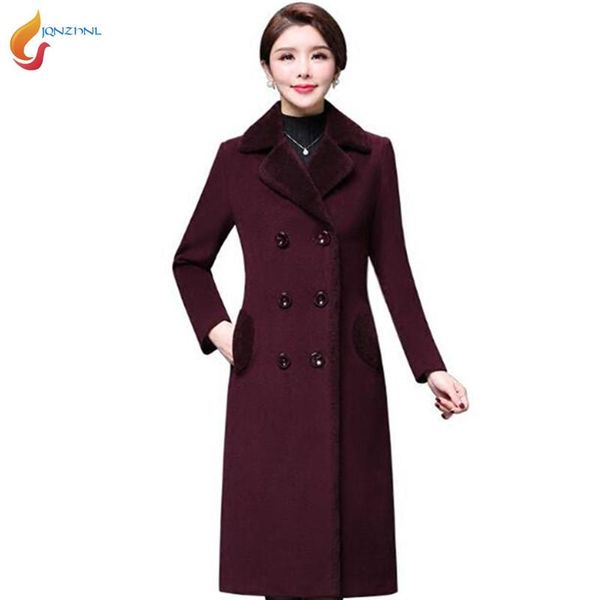 

high-end 2020 winter new middle-aged women woolen jacket fashion mix wool woolen overcoats autumn mother long coat plus sizeg440, Black