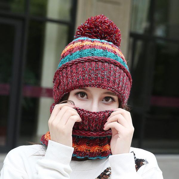 

beanie/skull caps sets 3 variety wearing velvet hats women warm winter thick wool beanies hat bib mask female knit skullies ear protector, Blue;gray