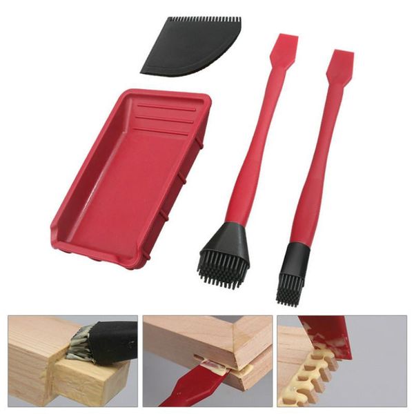 

4pc/set woodworking glue brush washtool kit soft silicone brush flat scraper glue tray wood gluing brushing tools