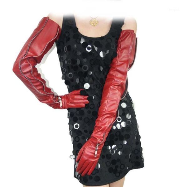 

fingerless gloves 70cm(27.6") long mid invisible style real sheep leather evening opera in red1, Blue;gray