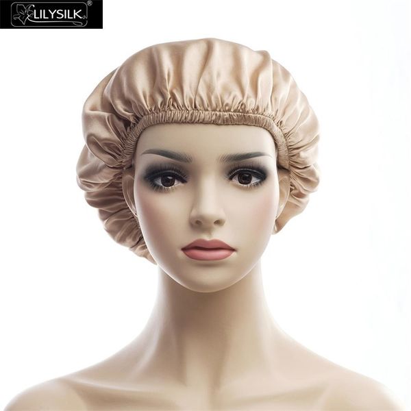 

lilysilk silk sleeping cap sleep night cap natural 19 momme head cover bonnet for curly hair  white coffee y201024, Blue;gray