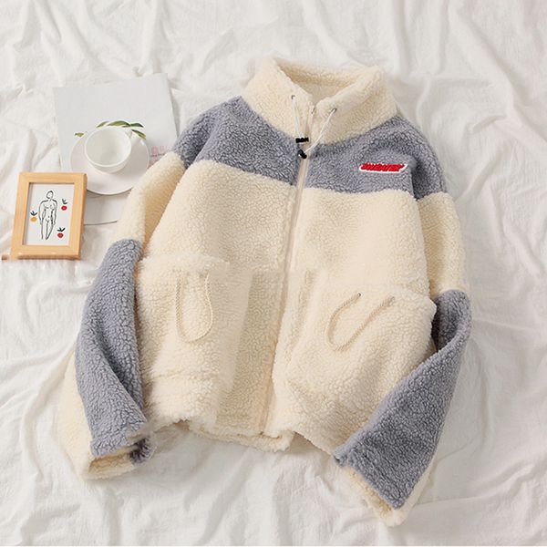 

autumn lambswool coats large sizes winter warm women parker patchwork sheepskin coat casual baseball jacket woman clothes 201028, Black;brown