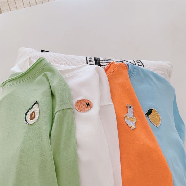 

spring autumn boys girls cute fruit embroidery long sleeve t shirts kids candy color cotton all-match clothes tees y200704, Blue