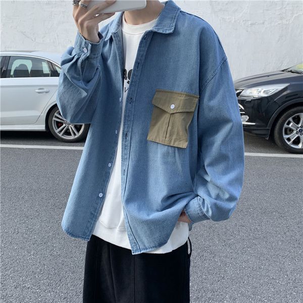 

2021 men's spring and winter thin new work pocket tools denim jacket young clothes r19s, Black;brown