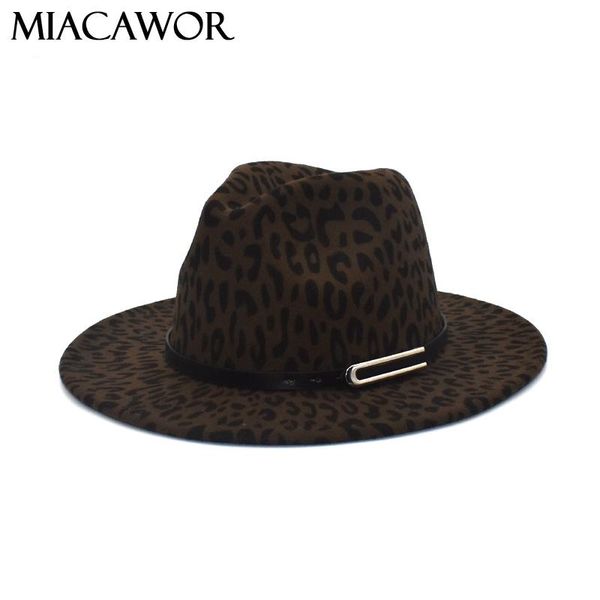 

miacawor new winter fashion leopard printing jazz fedoras men women vintage trilby cap leisure big brim felt panama hat f101, Blue;gray
