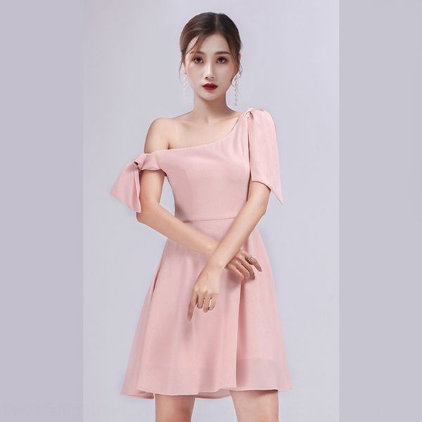 

celebrity dress women's new summer 2019 pink temperament sweet shoulder short skirt open back slim high waist short skirt coubj, Black;gray