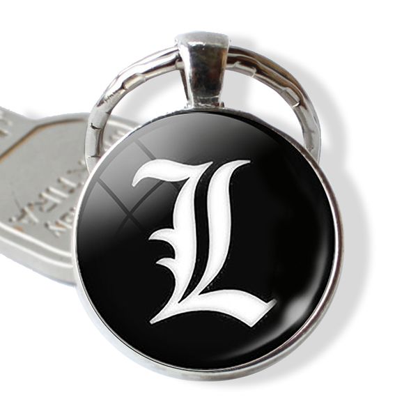 

death note glass cabochon pendant keychain light yagami l ryuk ryuuku keychain cosplay jewelry, Silver