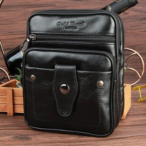 

gold coral male belt bag genuine leather man bag fashion handbag shoulder small messenger bags for men cowhide casual p1