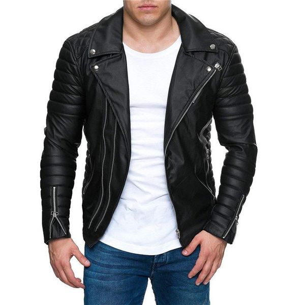 

2020 veste hommes nouveaux hommes de mode décontracté à manches longues moto fourrure en cuir veste coupe mince manteaux d'hiver, Black