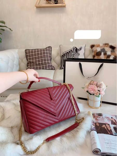 

the bag classic messenger shoulderbag handbag inclined single portable shoulder bags genuine chain leather women lady ling fashion hand lmjb, Red;black