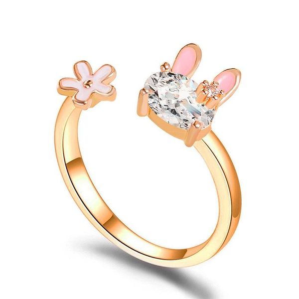 

cute crystal opening ring for women girls fashion animal shaped copper adjustable finger jewelry party gifts, Golden;silver