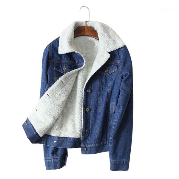 

spring autumn winter new 2020 women lambswool jean coat with 4 pockets long sleeves warm jeans coat outwear wide denim jacket1, Black;brown