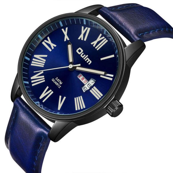 

watch oulm oulm double calendar men's leather waterproof men's watch hp8056, Slivery;brown