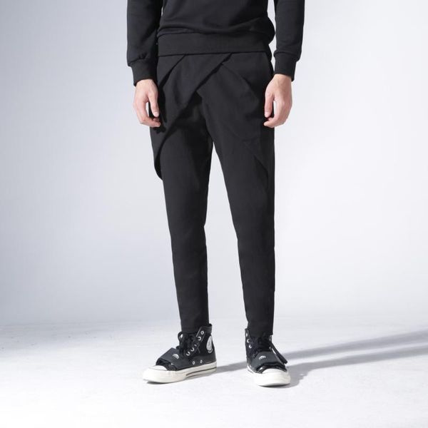 

men's pants spring original designer fashion brand stitching personality simple japanese casual feet nine-part male, Black