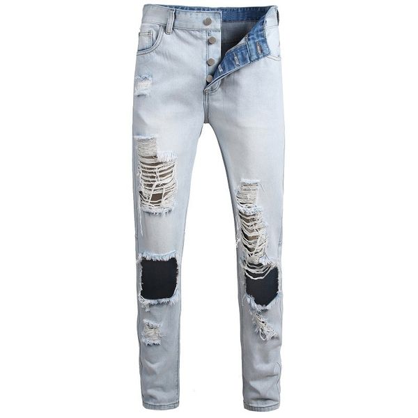 

2020 fashion streetwear men's ny destroyed ripped broken punk denim vaqueros hombre hip hop jeans men, Blue