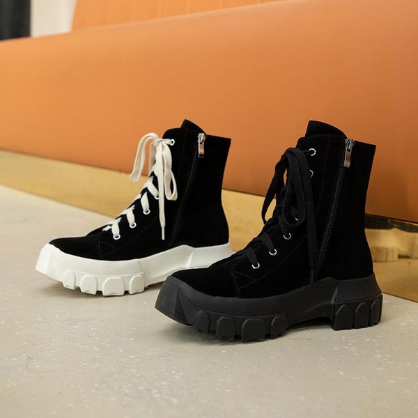 

fashion party snow boots ботинки женщина платформа каблуки 2020 зимние новая натуральная кожа ботильоны cross связали мотоциклы, Black