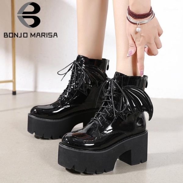 

boots bonjomarisa arrival female platform ankle thick bottom chunk stylish women brand designer luxury shoes woman1, Black