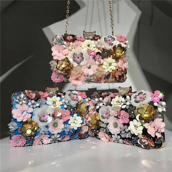 Borse da sera Borsa da banchetto di lusso Oluolin 2022 Donna Moda Colore Paillettes Fiore 3D Perline Cheongsam Borse a tracolla Messenger Mini Borse