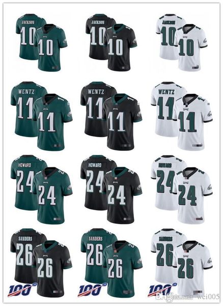 

men women youth philadelphia eagles 11 carson wentz 26 miles sanders 10 desean jackson 24 howard black green football jersey, Black;red