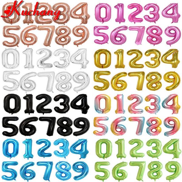 

40 inch rose gold silver gradient green blue pink number foil helium balloons birthday party celebration decoration large globos