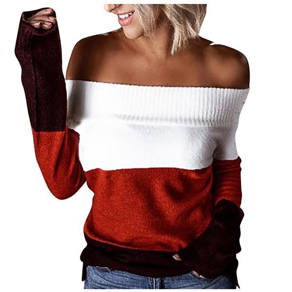 

pull femme nouveaute 2020 модный свитер женские полосы пэчворки без бретелек длинные рукава топы пуловер свитер кобиет петание sqckfu pp2006, White;black