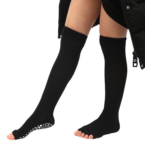

женщины длинных йог носков половина toe non скольжению ladies массаж спорт носки половина пальцы quick-dry разминка упражнение бега шланга, Black