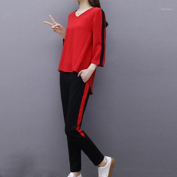 

gym clothing fashion autunm women hooded splice v neck sport loose suit blouse+long pants set casual female training sportive donna1, White;black