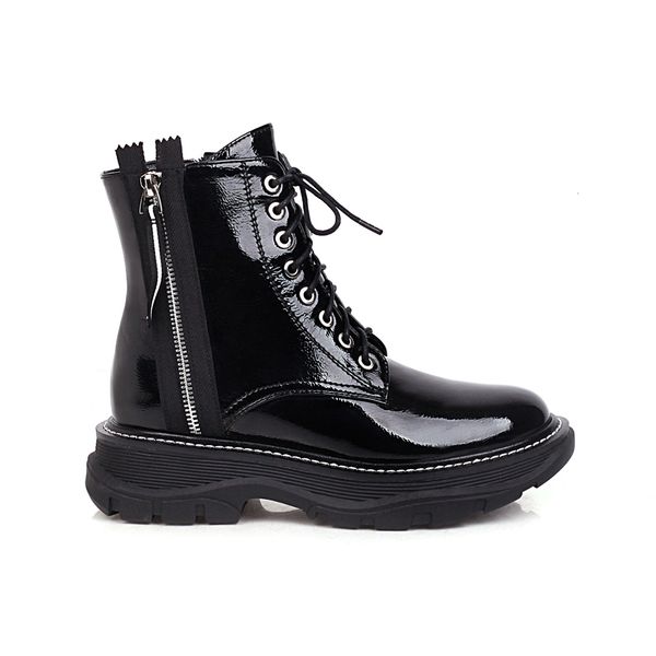 

women's boots 2021 patent shoes woman fall and winter short of stuffed women platform side heels fashion zippers 1 1ibq, Black