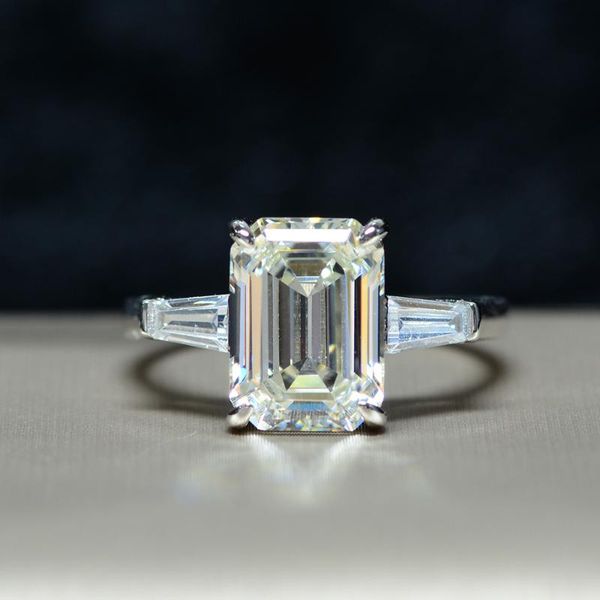 

wong rain 925 sterling silver emerald cut created moissanite gemstone wedding engagement diamonds ring fine jewelry wholesale, Golden;silver