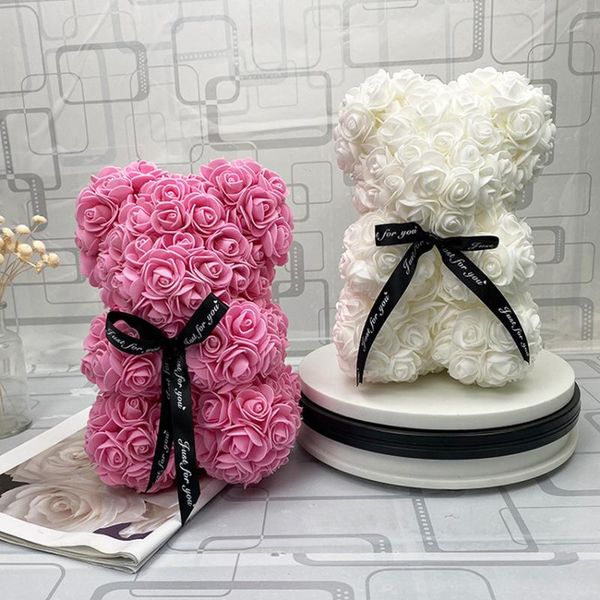 

decorative flowers & wreaths 25cm valentine rose bear heart flower gift for girlfriend birthday wedding artificial party home decor wine red