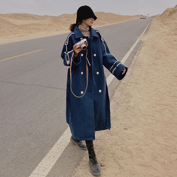 

coat long over blue woolen loose female quality cotton wool new korean haze high style 2020 the knee plus winter women jacket1k sdjjm, Black