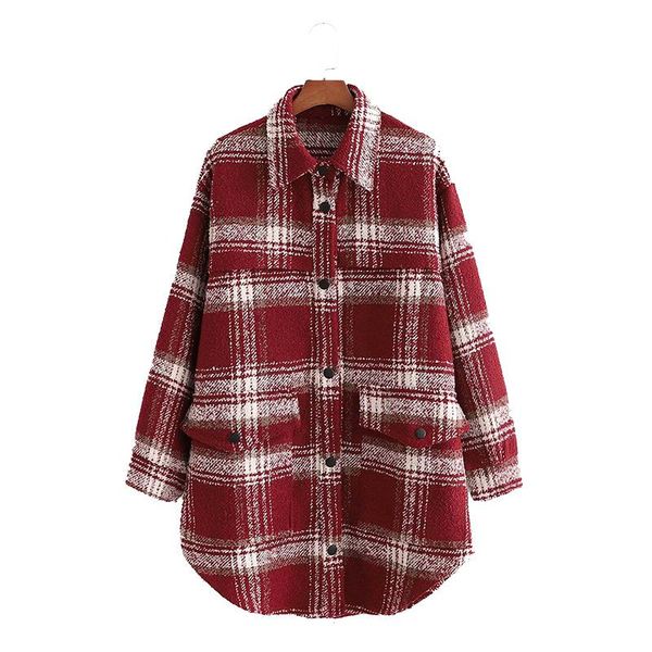 

women's wool & blends 2021 autumn winter women tweed coat plaid button pockets turn-down collar long sleeve female fashion casual cloth, Black