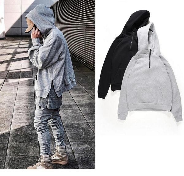 

mens hoodies high street bottom spilt ribbed long sleeve fleece hoodie fashion solid sweatshirt asian size m-xl, Black