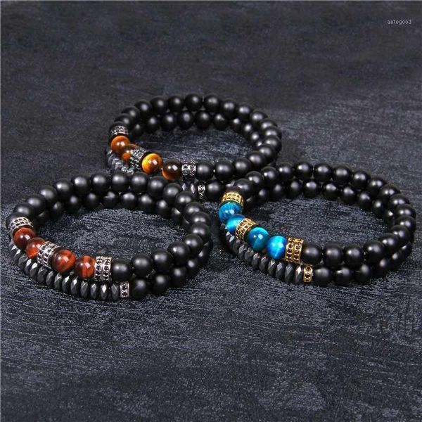 

charm bracelets double layer bracelet blue tiger eye bead men set black fashion pave cubic zirconia for jewelry1, Golden;silver