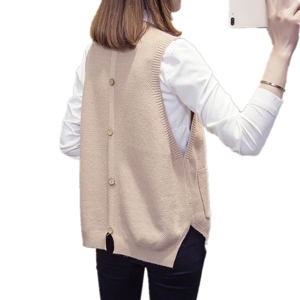 

fashion patchwork v-neck women's knitted vest preppy style loose plus size veste femme sweater pullover korean sleeveless vests 201102, Black;white