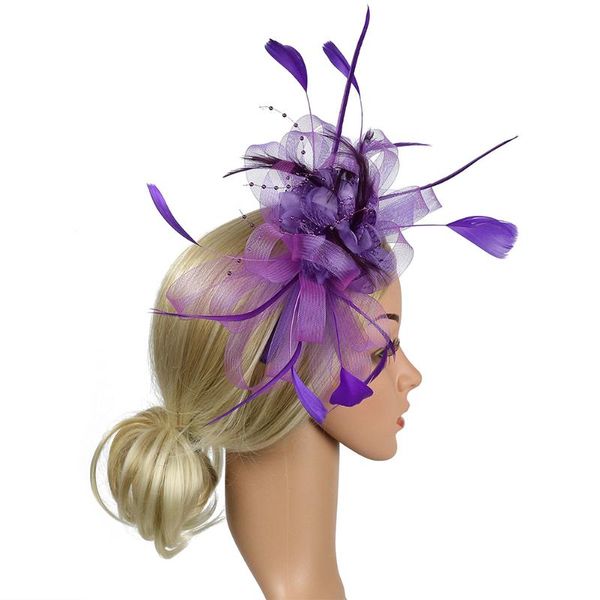 

fedoras day wedding bowknot party hat banquet fascinator headband hair accessory gift cocktail feather mesh women, Blue;gray